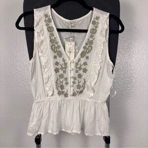 Sim & Sam White Floral Embroidered Women's Top Size M
